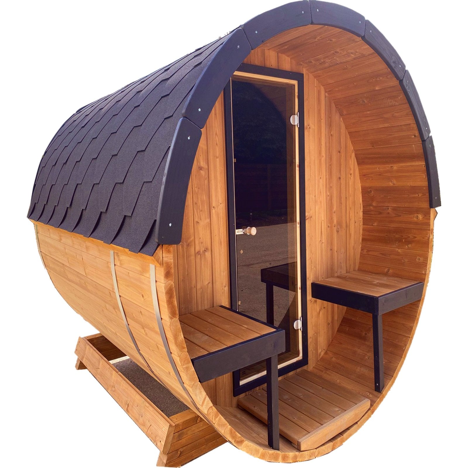 "4m Barrel Sauna: Spacious Rustic Retreat for Ultimate Relaxation" - Heatinova