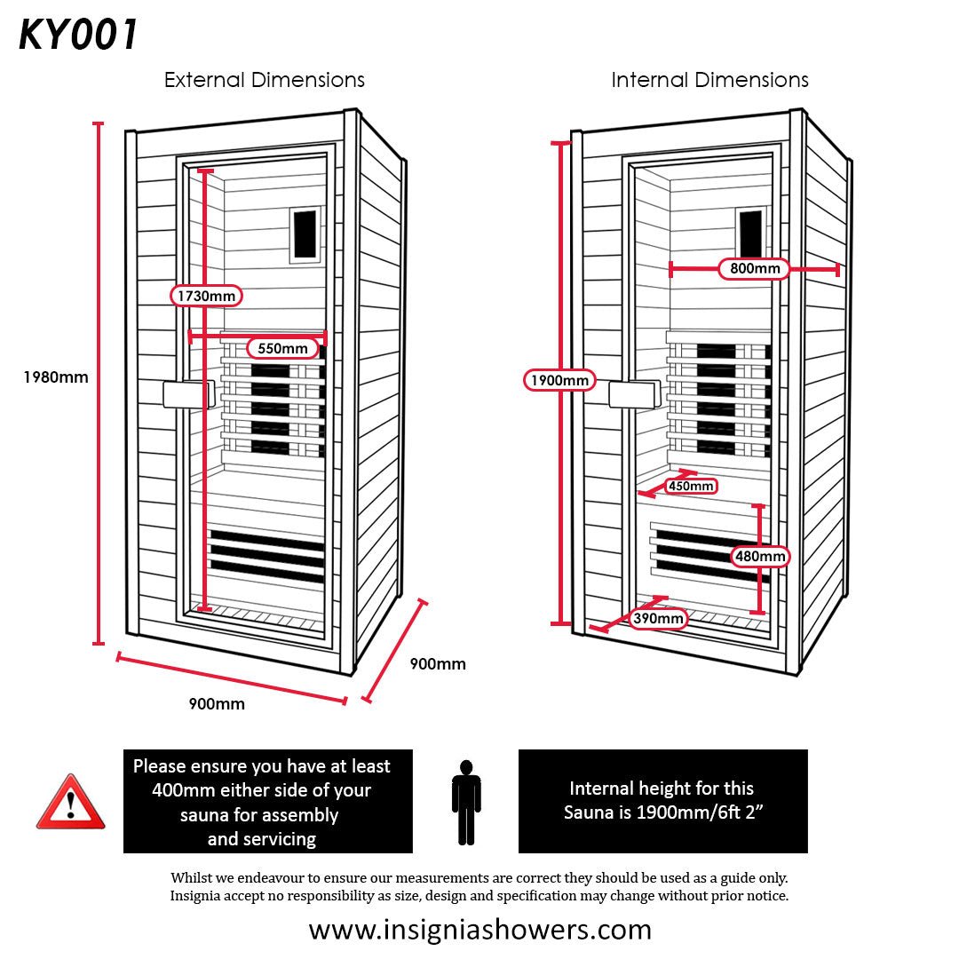 KY001 1 - Person Infrared Sauna - 900mm x 900mm - Personal Wellness Retreat - Heatinova