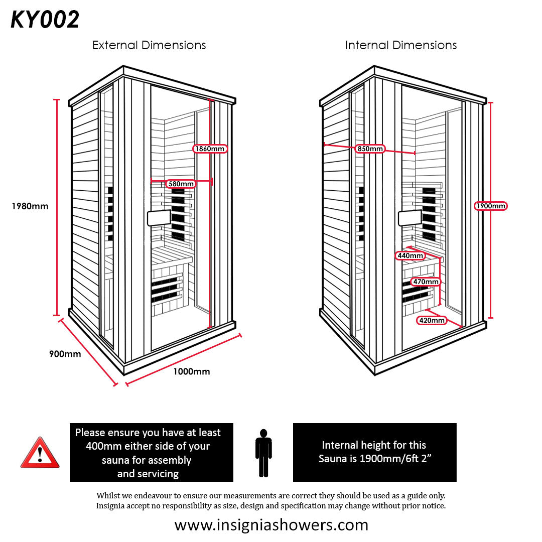 KY002 1 - Person Infrared Sauna - 1000mm x 900mm - Personal Wellness Retreat - Heatinova