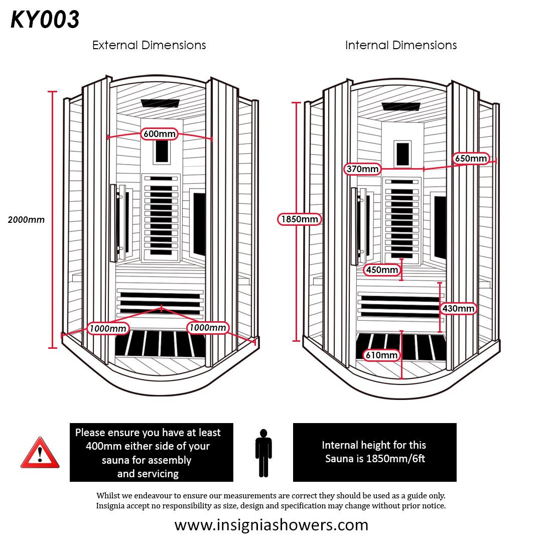 KY003 2 - Person Infrared Sauna - 1000mm x 1000mm - Cozy Home Retreat - Heatinova