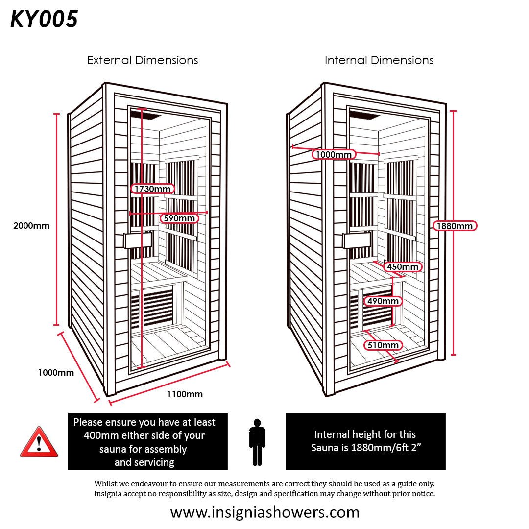 KY005 1 - Person Infrared Sauna - 1100mm x 1000mm - Premium Home Spa - Heatinova