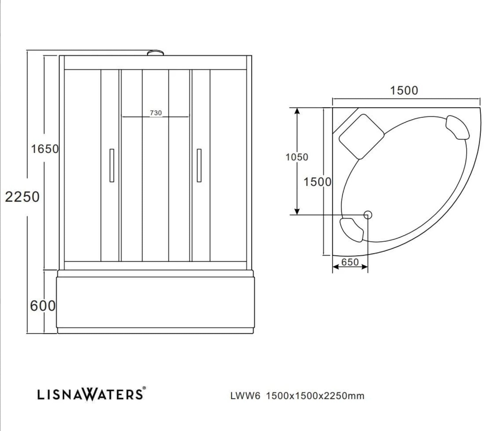 LWW6 1500mm x 1500mm Corner Steam Shower Cabin Whirlpool and Airspa Bath - White - Heatinova